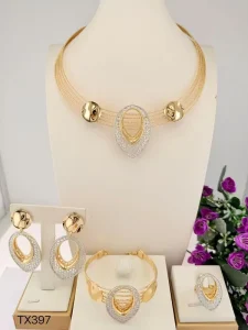 New Fashion Design Jewelry Set Women 18K Gold Plated Necklace Earrings Bracelet and Ring Jewelry