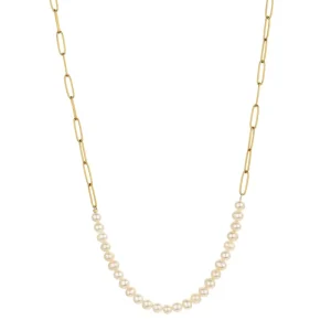 New Fashion Design Pearl Pendants Jewelry 18K Gold Plated Paperclip Chain Necklace For Women