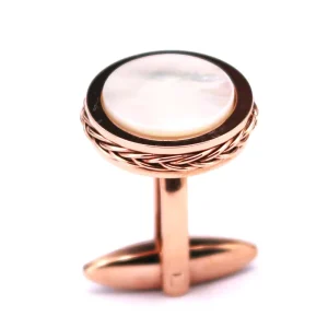 New Fashion Design Stainless Steel Cufflink Men Women Rose Gold Chain Inlay White Shell Cufflinks