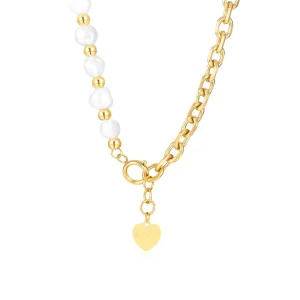 New Fashion Designs Pearl Jewelry 18k Stainless Steel Necklace With Love Pendant for Women