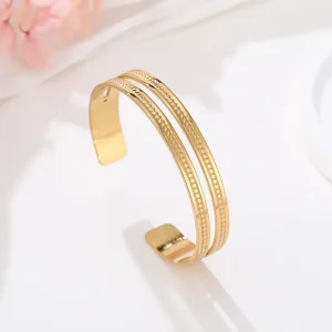 New Fashion Double Layer Charm Bracelet Waterproof Jewelry 18k Gold Plated 316L Stainless Steel Classic Simple Engravable Open