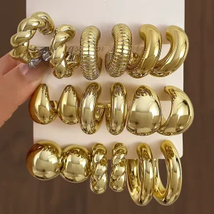 New Fashion Gold C Shape Big Water Drop Hoop Earrings Sets for Women Jewelry Party Gift Fashion Stud Earrings