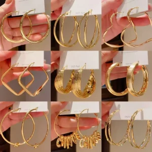 New Fashion Gold Plated C Shape Big Water Drop Hoop Earrings Sets for Women Jewelry Party Gift Fashion Stud Earrings
