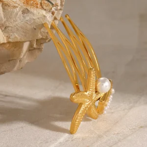 New Fashion Hair Accessories for Women Stainless Steel Pearl Hairpin Starfish Shell Hair Clip