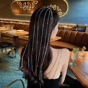 New Fashion Hair Accessory Crystal Rhinestone Ponytail Hair Chain Wig Extension Rhinestone Tassel Hairband Chain