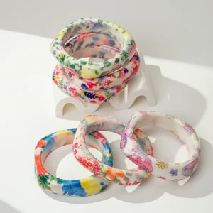 New Fashion Holiday Jewelry Flower Bangle Colorful Flower Print Geometric Resin Bracelet Bangles for Women Gifts