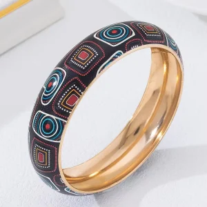 New Fashion Jewelry 3D Stacked Multi Color Iron Bracelet Ethnic Geometric Line Gold Printed Punk Bangles Bracelets