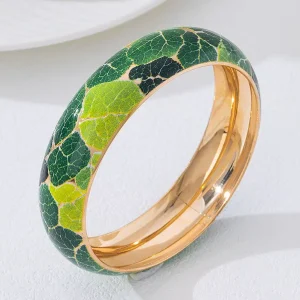 New Fashion Jewelry 3D Stacked Multi Color Iron Bracelet Green Leaves Printed Gold Punk Round Bangles Bracelets