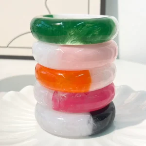 New Fashion Jewelry Band Resin Bangle Half Gradient Two Tone Natural Swirl Jade Texture Glossy Acrylic Bracelets Bangles