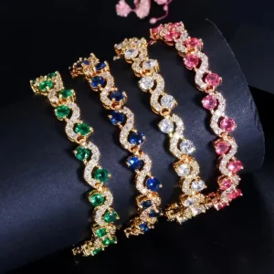 New Fashion Jewelry Bracelets Pink Blue Green Diamond Tennis Cubic Zirconia Link Chain Bracelet