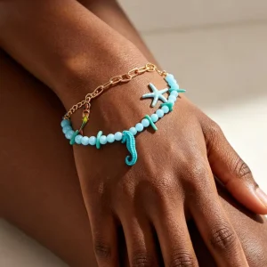 New Fashion Jewelry Creative Starfish Green Bracelet Contrast Layered Charm Gold Chain Gold Bracelets Accessories