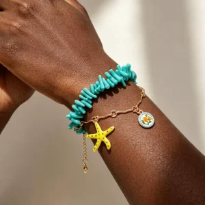 New Fashion Jewelry Creative Starfish Green Bracelet Contrast Layered Charm Gold Women Bracelets Accessories