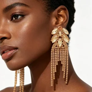 New Fashion Jewelry Exaggerated Long Tassel Earrings Full Diamonds Crystal Statement Earrings