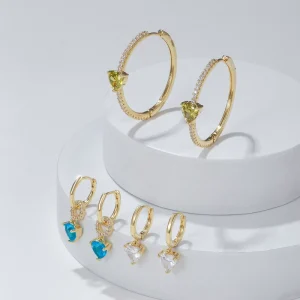 New Fashion Jewelry Heart Shaped Earring Set 18K Gold Plated Brass Earrings High End Design Color Zircon Love Earrings for Women