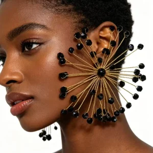 New Fashion Jewelry Korean Bridal Exaggerated Crystal Earrings Handmade Beaded 3D Fireworks Earrings