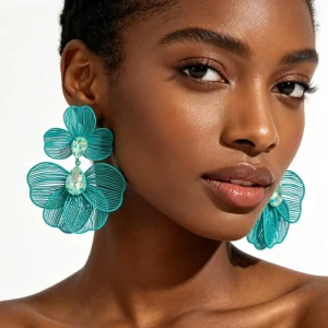 New Fashion Jewelry Korean Bridal Hollow Out Colorful Flowers Painted Leaves Crystal Earrings Women