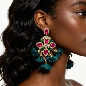 New Fashion Jewelry Luxury Bohemian Exquisite Crystal Diamond Green Earrings 18K Gold Plated Dangle Tassel Earrings