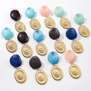 New Fashion Jewelry Pink Alloy Earrings Retro Metal Texture Irregular Conch Vintage Handmade Resin Earrings