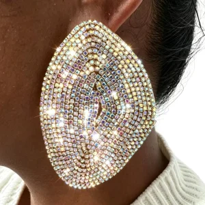 New Fashion Jewelry Punk Chunky Diamond Drop Earring Big Hip Hop Geometric Crystal Large Rhinestone Dangle Earrings