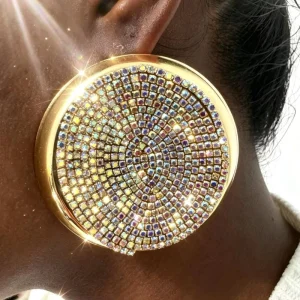 New Fashion Jewelry Punk Chunky Round Diamond Drop Earring Big Hip Hop Geometric Crystal Large Rhinestone Earrings