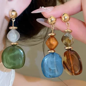 New Fashion Jewelry Resin Irregular Geometric Circular Earrings Luxury Earrings Versatile Design Earrings