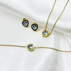 New Fashion Jewelry Stainless Steel Inlaid Zircon Round Pendant Necklace Set Elegant Clavicle Necklace