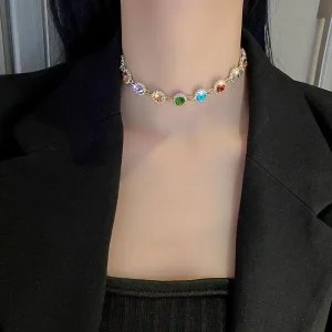 New Fashion Ladies Designer Temperament Chain Choker Necklace Personality Coloful Rhinestone Necklace