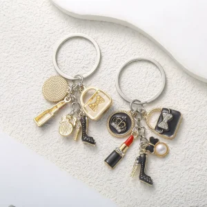 New Fashion Luxury Cute Girly Keychain Lipstick Crown Handbag High Heels Key Chains Bag Charm Pendant Car Keyring Women Keychain