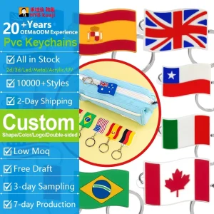 New Fashion National Flag Rubber Keyring llaveros Personalized Brazil United States Custom Keychains for Promotions