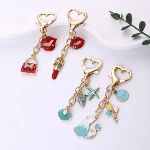 New Fashion Oil Drop Lipstick Blue Cat Small Pendant Pearl Keychain Women’s Bag Accessories
