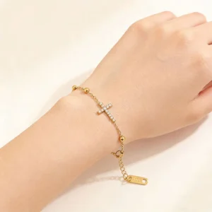 New Fashion Pendant Pvd 18K Gold Zirconium Cross Pieced Together Stainless Steel Chain Bracelet