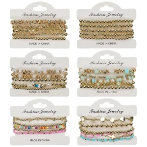 New Fashion Plastic Cross Beaded Stretch Bracelet Set for Women Classic Party Jewelry