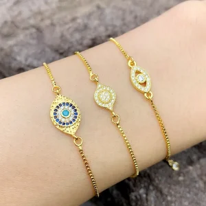 New Fashion Plated 18k Gold Zircon Evil Eye Charm Bracelet Women