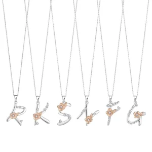 New Fashion Pure Sterling Silver K Letter Alphabet Necklace With Rose Jewellery Silver 925 Charms Pendant