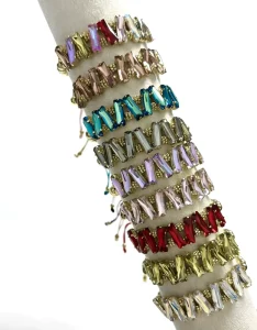New Fashion Rainbow Colorful Crystal Adjusted Gold Beads Bracelet Cubic Zirconia Square Beads Chain Bracelet Jewelry