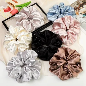 New Fashion Satin Rhinestone Scrunchie Luxury Hair Accessories for Women Hair Ties Elastic Large Intestine Ponytail Hairstyle