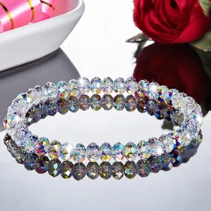 New Fashion Shiny 6mm Austria Crystal Beaded Bracelet for Women Cute Elasticity Rope Strand Jewelry Gift