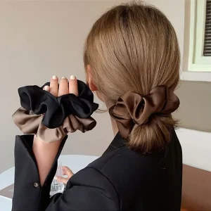New Fashion Silk Elastic Hair Scrunchies Oversize Solid Color Hair Ties Ladies Ponytail Hold Hair Accessories for Woman