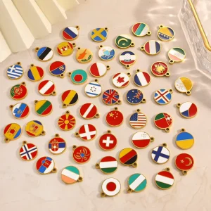 New Fashion Stainless Steel 18K Gold National Flag Element Drip Oil Waterproof Pendant DIY Charm Necklace for Women Jewelry Gift