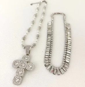 New Fashion Style Full Square Diamond Rhrinestones Cross Pendant Necklace Crystal Women Luxury Party Jewelry Set Gift