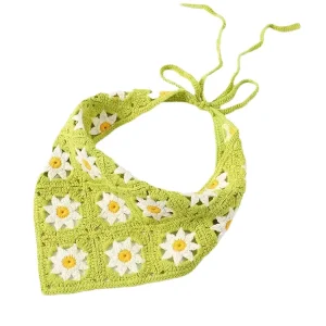 New Fashion Summer Beach Handmade Knitted Geometric Embroidery 55cm Wedding Hair Scarf Crochet Triangle Headbands for Women