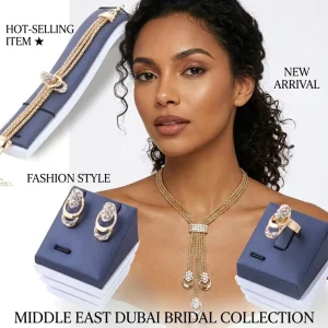 New Fashion Super Shiny Punk Statement 5 Piece of Gold Plated Luxury Full Zircon Dubai Bridal Jewelry Set Complete for Women