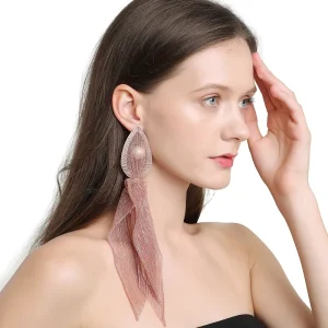 New Fashion Trend Fairy Fabric Long Tassel Earrings Bohemian Style Pearl Lace Fabric Earrings Jewelry for Women