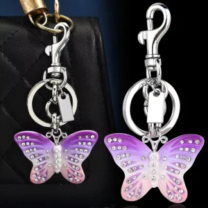 New Fashion Trend Girls Accessories Key Ring Gifts Metal Rhinestone Blue Purple Butterfly Women Keychain