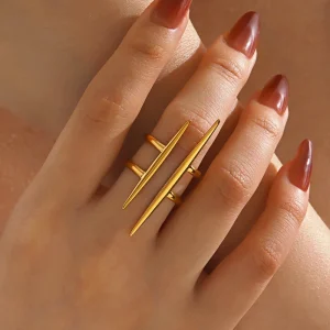 New Fashion Trend Personality Hip Hop Lines Stainless Steel Gold Plated Rings for Women