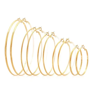 New Fashion Trending Classic Style C Hoop Earrings Sets Different Sizes Smooth Surface Gold Plating Earring For Women