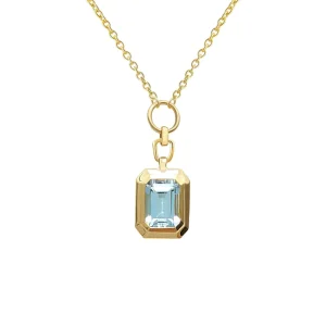 New Fashion Trending Jewelry Accessories Simple Blue Square Crystal Pendant Gold Plated Charms Pendent Necklace for Women