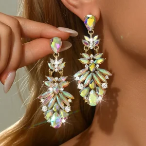 New Fashion Trendy Exaggerated Alloy Rhinestone Earrings Multi Pendant Ear Jewelry for Women