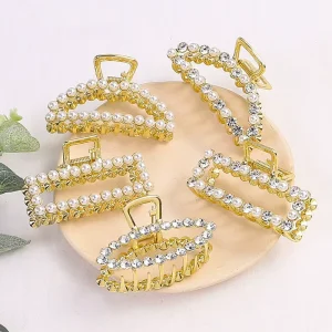 New Fashion Woman Elegant Geometric Pearl Rhinestone Hairpins Hair Clips Alloy Barrettes Girls Hair Accessories Headwear