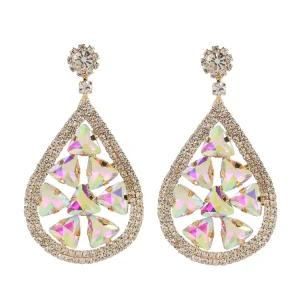 New Fashion Women Costume Jewelry Crystal Rhinestone Teardrop Dangle Earrings Statement Brass Jewelry for Women Girls